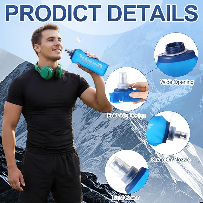 12 Pcs Soft Flask 17oz/500ml TPU Collapsible Water Bottle Foldable Hydration Flask for Running Hiking Cycling Climbing