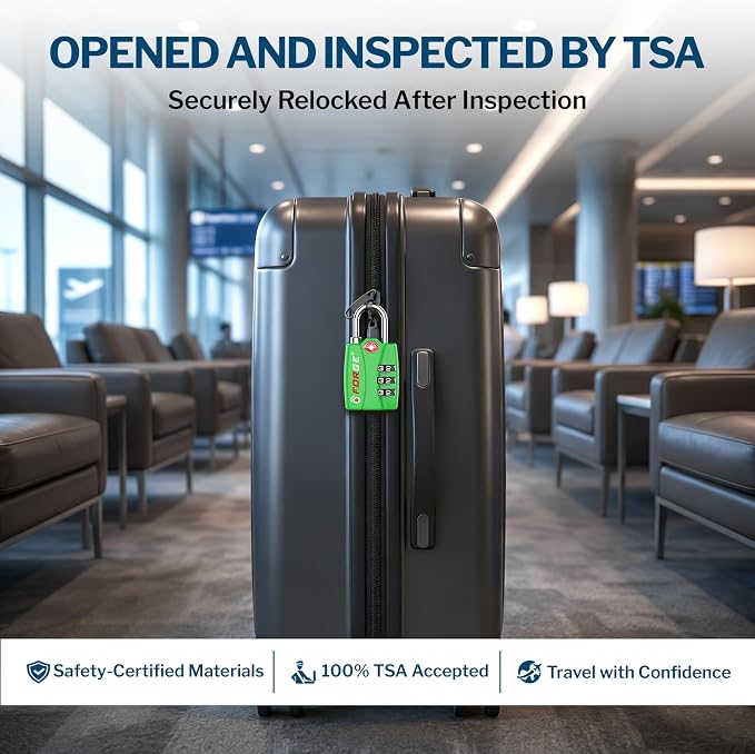 Forge Open Alert TSA Approved Luggage Locks - 3 Digit Combination, Easy Read Dials, Zinc Alloy Body - Ideal Travel Lock for Luggage, Suitcases, Bags & Toolboxes (Green 4PK)