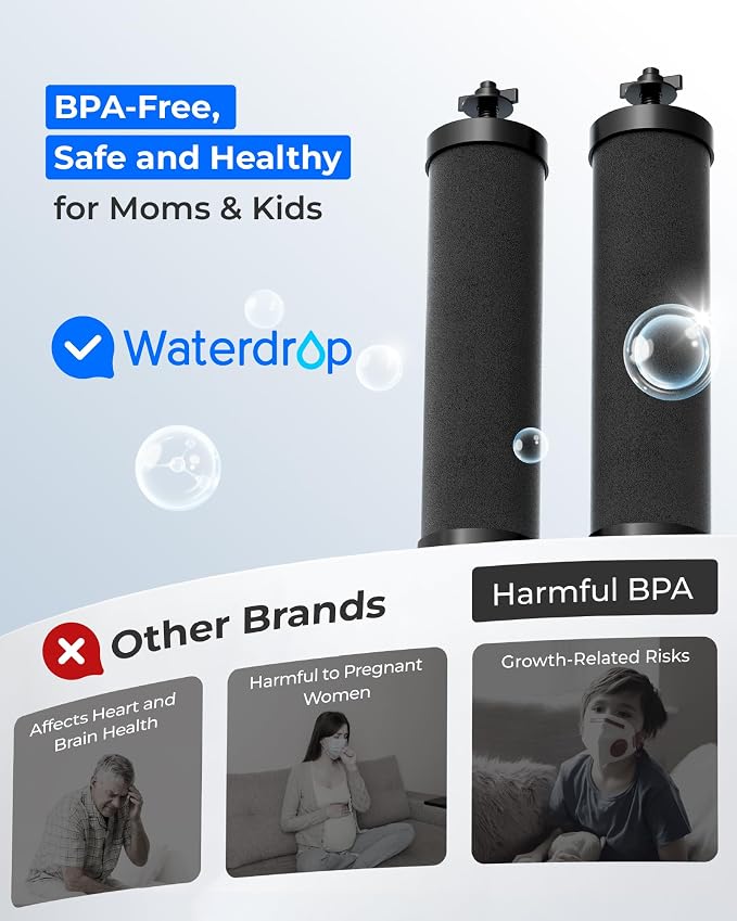 [Ultrafiltration] Waterdrop W90C Water Filter, Replacement for Berkey® BB9-2® Black Carbon Filter, Compatible with Purewell®, ProOne®, Alexapure®, Waterdrop Gravity Water Filter System, 2 Pack