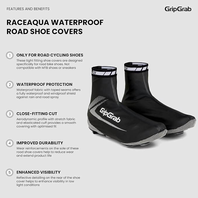 GripGrab RaceAqua Waterproof Road Bike Rain Aero Overshoes Windproof Cycling Shoe-Covers Sleek Tight Fitting Gaiters