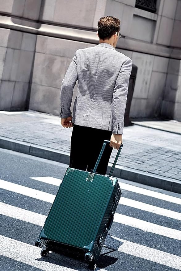 HotWay Carry On Luggage with Spinner Wheels, Aluminum Hard Shell Zipperless Suitcase with TSA Lock, 22x14x9 Airline Approved Luggage for Business Travel (Aluminum Green, 20 Inch)
