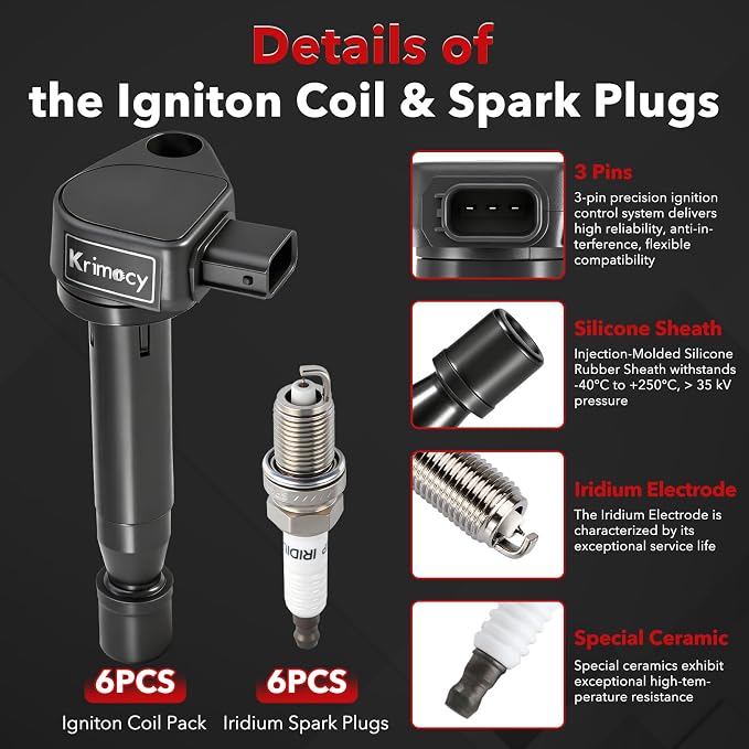 UF242 Ignition Coil Packs and Iridium Spark Plugs Compatible with Honda Accord Odyssey Acura TL RL CL 3.0L 3.2L 3.5L V6