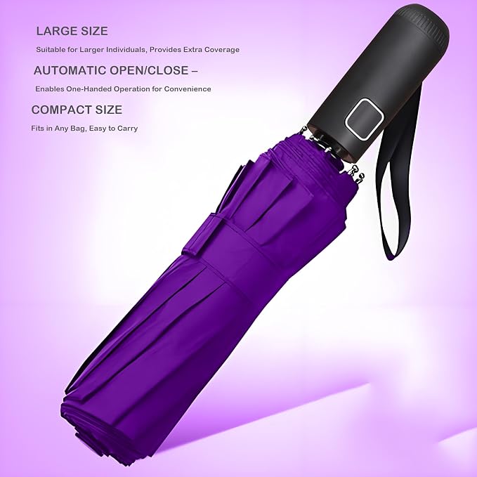 SIEPASA Windproof Travel Compact Umbrella-Automatic Umbrellas for Rain-Compact Folding Umbrella, Travel Umbrella Compact, Windproof Umbrellas for Men Women Teenage.(Purple, 54 Inch)