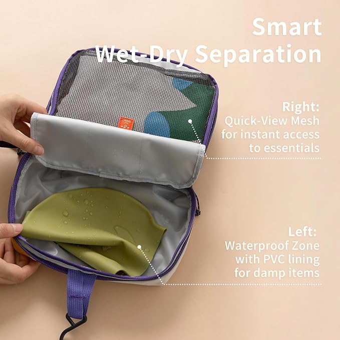 morning deer Large Toiletry Bag Travel Bag with Hanging Hook,Dry-wet Separation Makeup Cosmetic Bag Shaving Kit Travel Organizer for Accessories, Shampoo,Toiletries,Gym,Camping