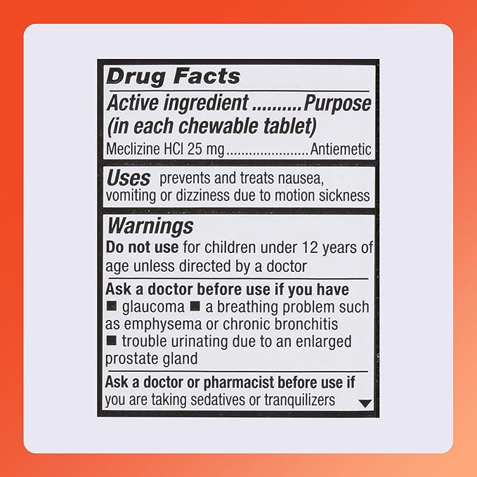 Rugby Meclizine Chewable Tablets 25mg - Anti-Nausea Medicine Helps with Motion Sickness - 100 Count (1 Pack)