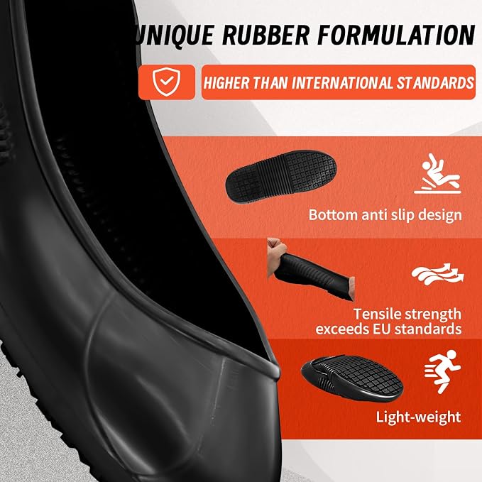 LG01 Crews Crew Guard Fuel oil Resistant (FO) Shoe Covers- CE/ASTM Anti-slip & Waterproof Rubber Overshoes for Work, Non-Slip Safety Protectors for Kitchen/Medical(Black, M(US Women 5-7 |Men 4-6）)