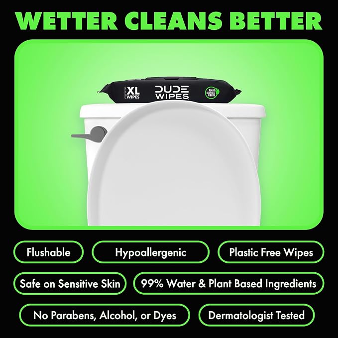 DUDE Wipes Herbal Relief Flushable Wipes - Extra-Large Adult Wet Wipes - 3 Pack (144 Count) - Infused with Soothing Witch Hazel, Geranium Essential Oils, Vitamin E, and Aloe - Septic and Sewer Safe