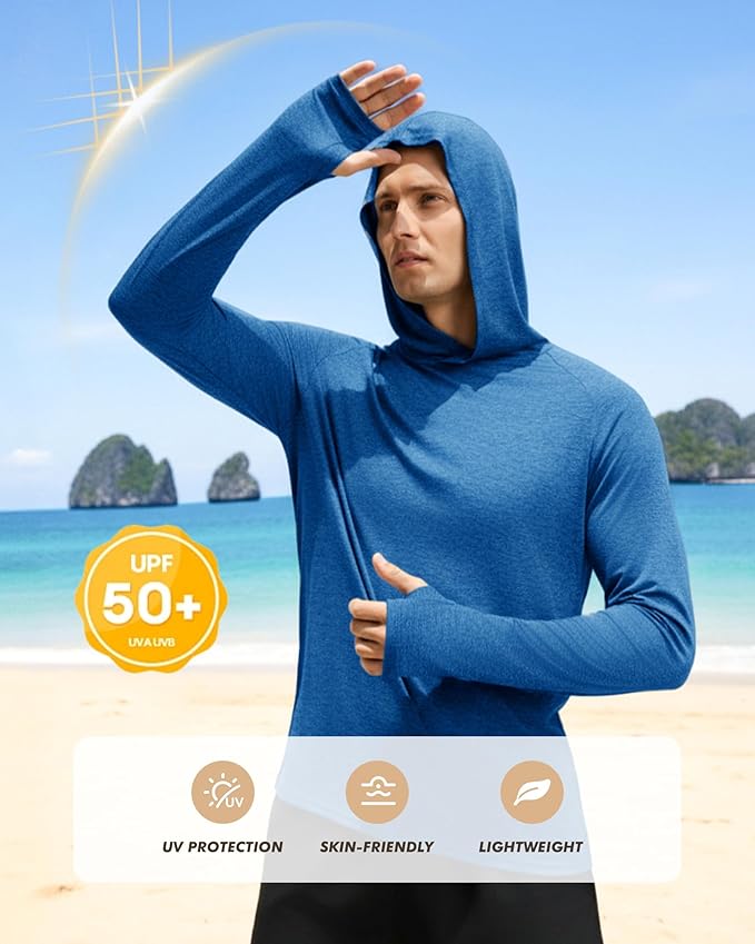 BOOJO 4 Pack Sun Hoodie for Men - UV UPF 50+ Fishing Shirts Long Sleeve Lightweight Tops for Athletic Running Gym Workout