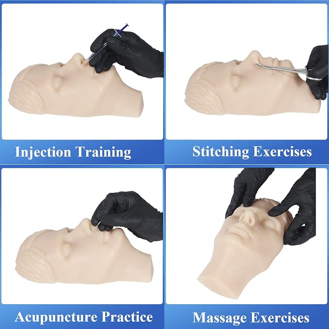 JUYO VONSAN Injection Training Mannequin Face Silicone Head Facial Injection Face Nose Model （Not TPE） for Piercing Tattoo Practice Medical Student (Woman Head)