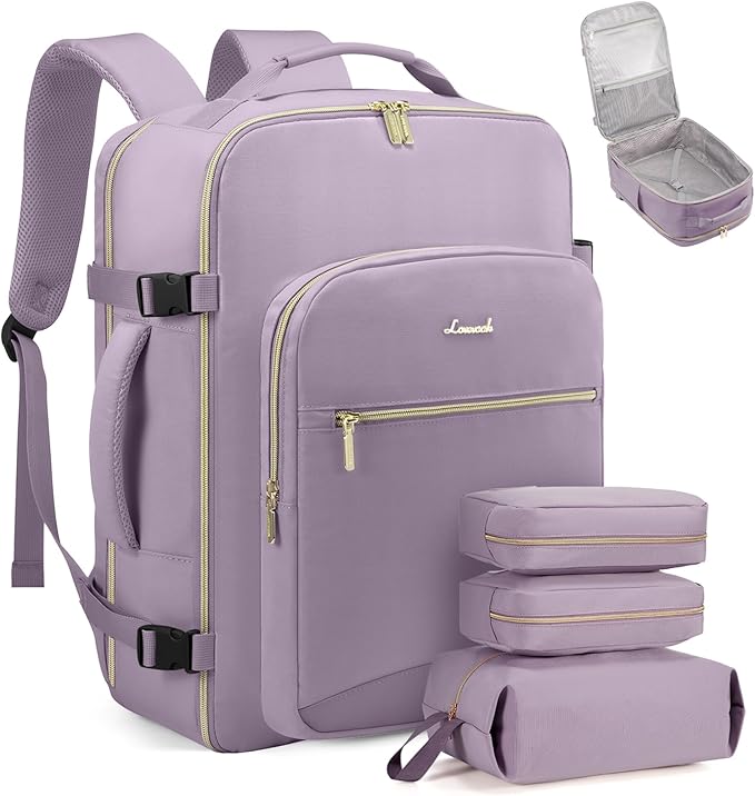 LOVEVOOK 40L Travel Backpack Flight Approved Carry on Backpack,3 Packing Cubes,Waterproof Personal Item Travel Bag,TSA Carry on Luggage Suitcase Travel Essentials,Gifts for Women & Men,fits 17" Laptop