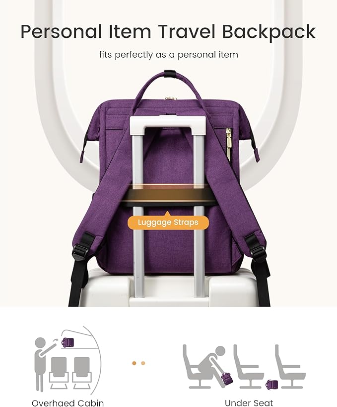 LOVEVOOK Laptop Backpack for Women with Giant Tumbler Holder Pocket,15.6 inch Waterproof Travel Backpack Purse Computer Laptop Bag,Professional Work College Nurse Teacher Backpack Daypack,Dark Purple