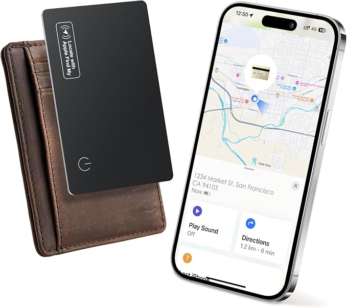 Wallet Tracker Card 0.07in Slim, Compatible with Apple Find My iOS Only, Bluetooth Tracker Smart Tracking Card Wallet Finder, IP68 Waterproof, Item Locator for Luggage Tags, Passports, Purse