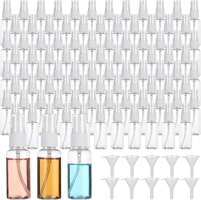 OMISTAR 200 PCS 1 oz Mini Small Spray Bottle - 30ml Transparent Plastic Travel Spray Bottles for Perfume Cosmetic, Travel Size with 5 Funnels, Convenient Refillable, Leak-proof Design