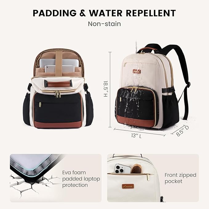 LOVEVOOK Lunch Backpack with Lunch Compartment,17 Inch Laptop Work Travel Insulated Cooler Backpack Purse,Waterproof College Teacher Lunch Bag Box with Tumbler Holder,Gifts for Men Women,Beige-Khaki