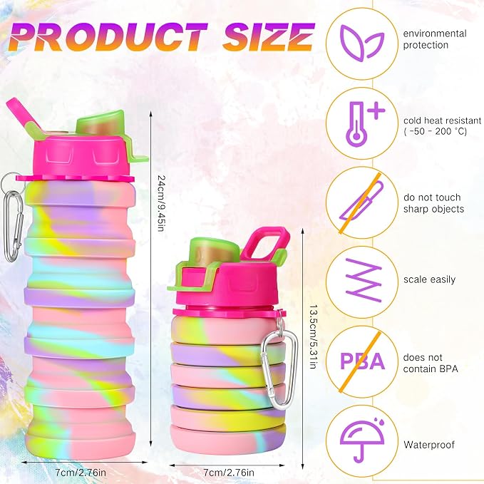 Sunnyray 30 Pack Collapsible Water Bottles Bulk Foldable Water Bottles 17oz Silicone Portable Leak Proof Reusable Sports with Clip for Travel Hiking Camping Outdoor (Camouflage)