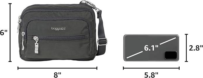Baggallini Triple Zip Small Crossbody Bag for Women - Lightweight Convertible Fanny Pack Belt Bag