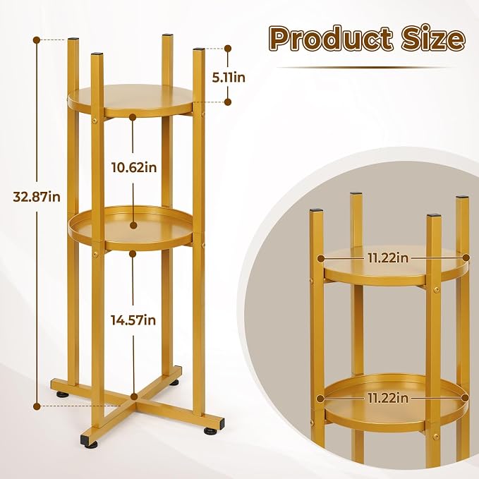 Water Dispenser Stand 5 Gallon Water Jug Stand Sturdy Water Stand(32.8" H-11.2" W) Water Jug Stand with 2 Round Shelfs for 1-5 Gallon Water Bottles/Crocks, Water Jug and Plant Stand (Gold)