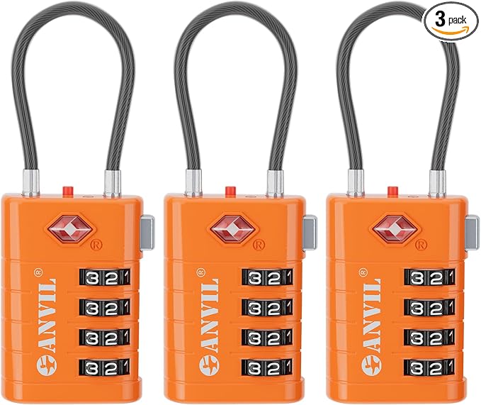 ANVIL TSA Approved Luggage Locks with Search Alert Indicator, 4-Digit Combination Suitcase Lock, Advanced TSA008 Core Heavy Duty Anti-Theft Travel Lock for Double Zippers, Backpacks