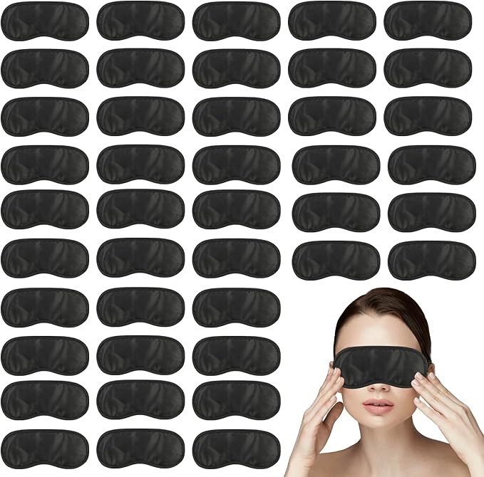 210 PCS Sleep Masks Bulk Eye Mask, Liubeili Sleeping Mask Blindfold Eye Cover Team Building Games Party with Nose Pad and Adjustable Strap for Women Men 4 Layers Black