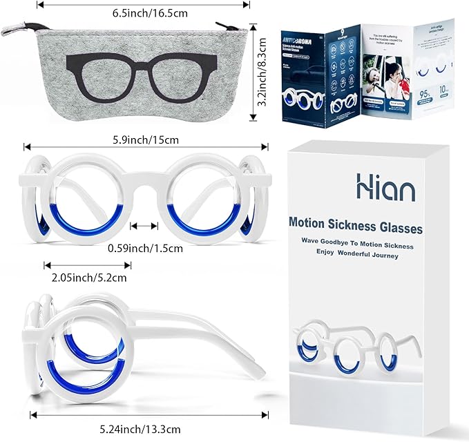 Hion Motion Sickness Glasses,Relieve Carsickness Airsickness Seasickness Glasses,Ultra-Light Portable Nausea Vertigo Glasses, No Lens Liquid Glasses for Adults or Kids(2Pairs)