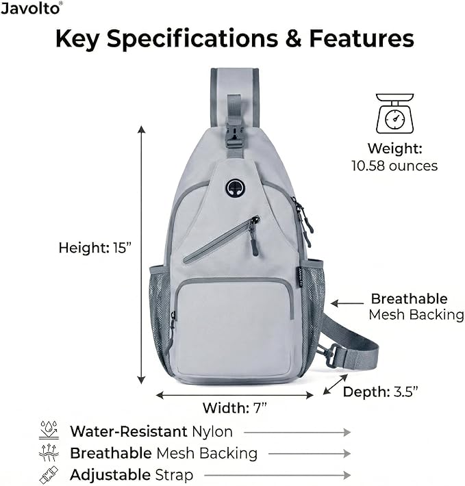 Javolto Sling Bag for Men Crossbody Backpack, Small Sling Backpack Mens Shoulder Bag, Casual Daypack Hiking Bag for Travel