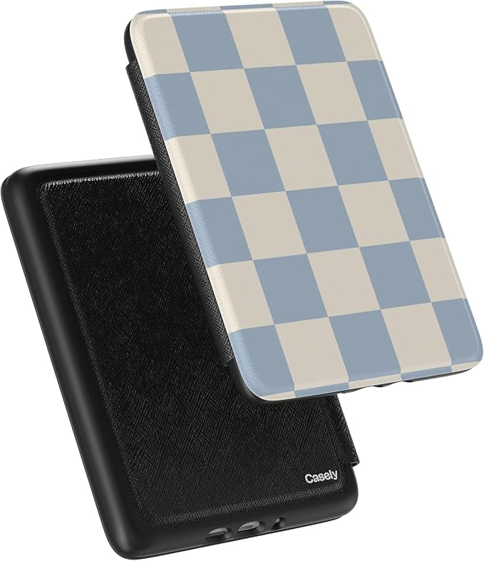 Casely Kindle Case | Fit Check | Light Blue Checkerboard | 7” Kindle Colorsoft and 7” Kindle Paperwhite (12th Gen)