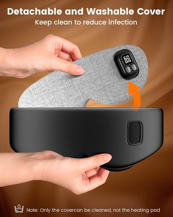 Heated Eye Mask - Cordless Eye Mask for Dry Eyes, Eye Relief, Improved Sleep, Timed Shutdown, 4 Temperature, Washable Eye Heating Pad for Travel, Removable for Cleaning