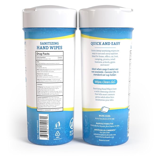 Hand Antibacterial Wipes, 80 Count, Moisturizing Formula, BZK Antisepsic, Ideal for Home, Car, Office, Skin Sanitizing and Cleaning