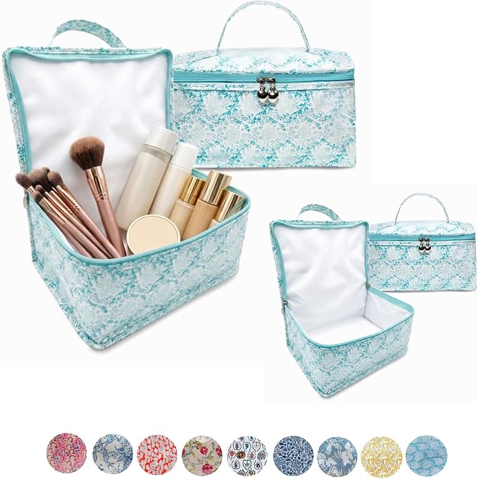 Jacaranda Living Vanity Cosmetic Bag – Structured Makeup Case with Handle, Water-Resistant PVC Lined Cotton, Travel Toiletry Organizer, Splash-proof Summer Bag – Pineapple Garden