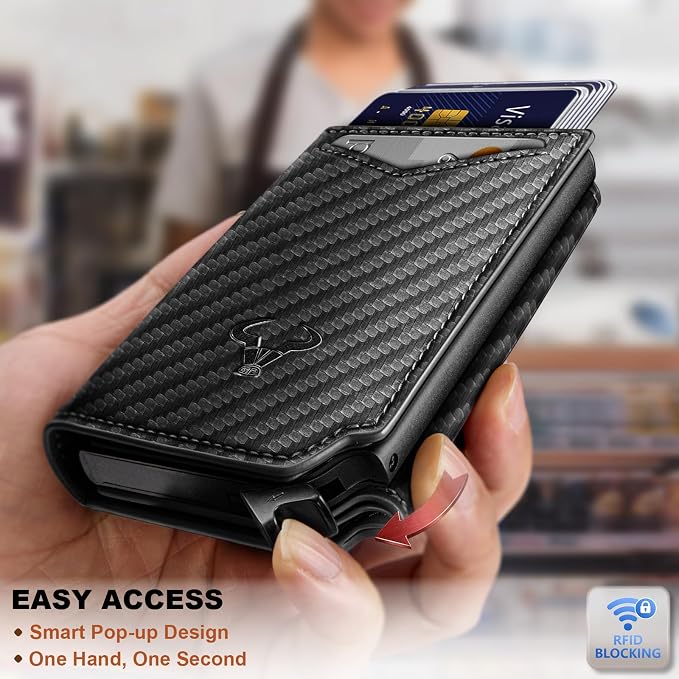 BULLIANT Men Wallet Leather Wallet Card Holders Money Clip for Men 10Cards-Magnetic Flip on Metal Case