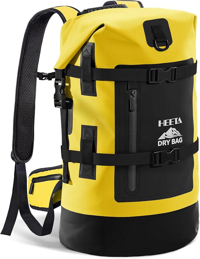HEETA Dry Bags Waterproof Backpack 40L for Men & Women, Roll Top Heavy Duty Cushioned Hiking Backpack for Kayaking Boating Paddle Boarding Fishing Travel Camping Beach Vacation Cruise Ship Essentials