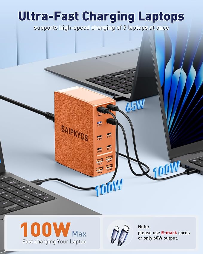 USB Charging Station (1000W),12-Port USB C Charger Block with Dual 100W PD USB-C Fast Charging Station Hub for MacBook Pro/Air/All iPad Phone 17/16 15/14/13/Pro Max/Samsung Galaxy Note(Orange)