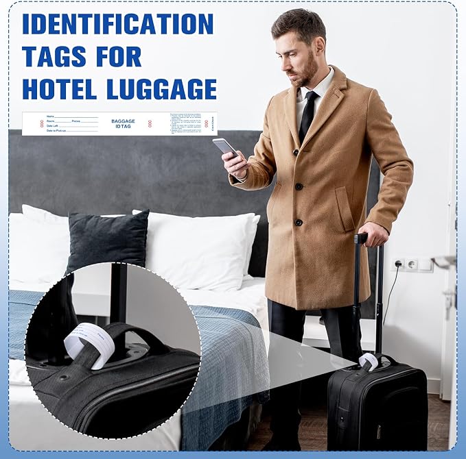 Feifeiya 1000 Hotel Luggage ID Tags with Transfer Tape on Back Paper Baggage Claim Check Tags Numbering from 000 to 999 Baggage Identification for Hotel Suitcase Motel Bag(White)