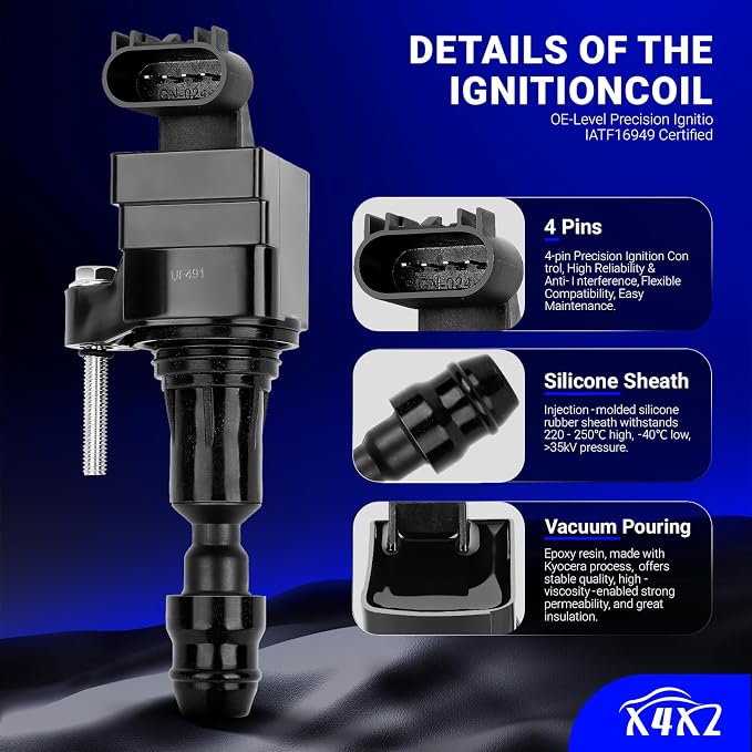 UF491 Ignition Coil & XP5263 Double Iridium Spark Plug for Buick Regal Verano Lacrosses/Chevy Cobalt Equinox Malibu Orlando HHR/GMC Terrain/Pontiac G5 G6/Saturn Replaces#UF645 D522C C1552 12638824