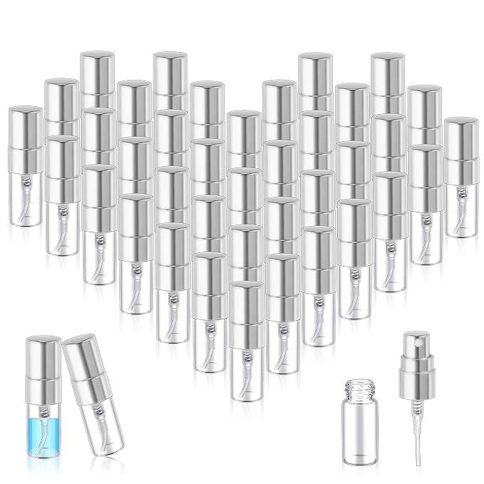 Zhehao 1 Pcs Mini Spray Bottles 2 ml Clear Glass Perfume Bottles Refillable Fine Mist Perfume Atomizer Portable Empty Sample Containers for Cleaning, Essential Oils, Travel (Silver Cap)