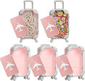 Teecyhooo 5 Pcs Mini Suitcase Party Favor Boxes and 5 Pcs Metal Luggage Tags with Card, Clear Mini Luggage Gift Boxes for Girls Wedding Travel Birthdays Bachelorette (6.5 x 2.8 x 1.4 Inch,Pink)