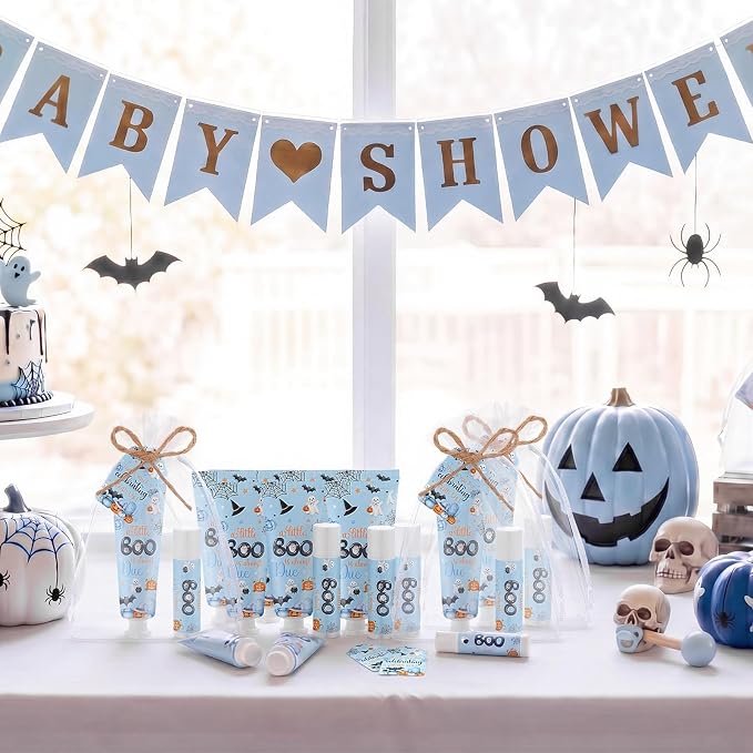 24 Sets Halloween Little Boo Baby Shower Hand Cream and Lip Balm Gift Baby Shower Party Favors Travel Size Hand Lotion Lip Balm Bulk with Organza Bag Tag Halloween Newborn Party for Guests Kids