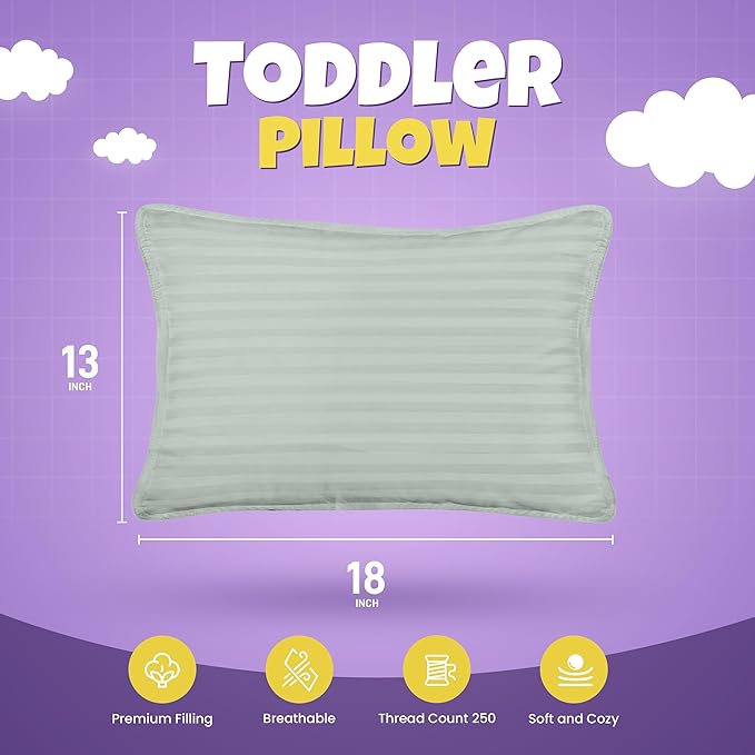 Utopia Bedding Toddler Pillow (Light Grey, 2 Pack) 13x18 Pillows for Sleeping, Soft and Breathable Cotton Blend Shell, Small Kids Pillow Perfect for Toddler Bed and Travel (Intended for Age 2 and up)