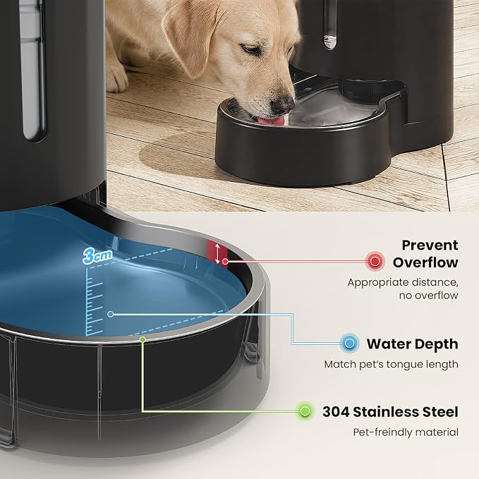 CZPET Dog Water Bowl Dispenser 7L, Wider Mouth & Upgraded Brush for Easy Cleaning Automatic Cat Gravity Refilling Waterer with Removable Stainless Steel Bowl, Large Drinking Area for Multi-Pet (Black)