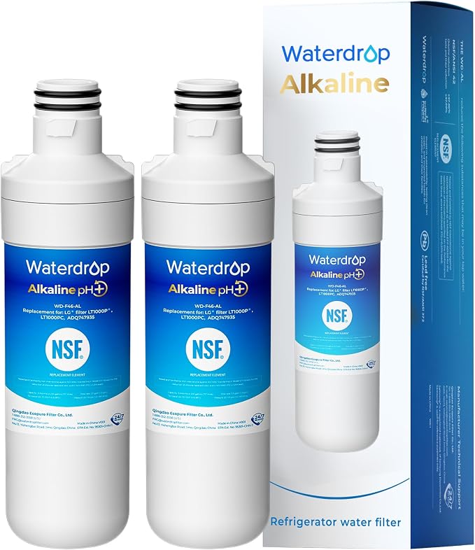 Waterdrop Alkaline LT1000PC ADQ747935 Replacement for LG® LT1000P®/PC/PCS ThinQ® Refrigerator Water Filter, LFXS26973S, LMXS28626S, LMWS27626S, LFXS28596S, LFXS26596S, Enhance PH, 2 Filters