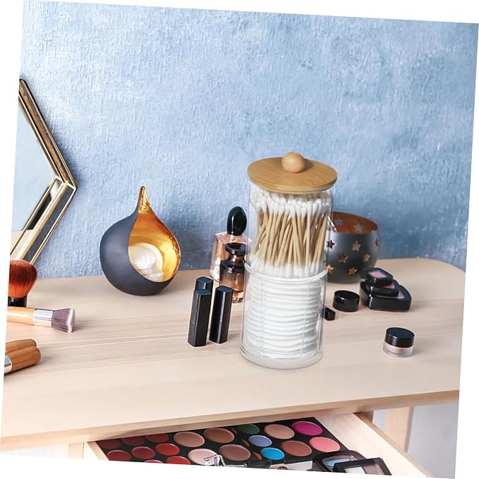 5pcs Cotton Swab Jar Lid Stackable Storage Canister for Makeup Cotton and Pads Elegant Organizer for Vanity and Bathroom Use
