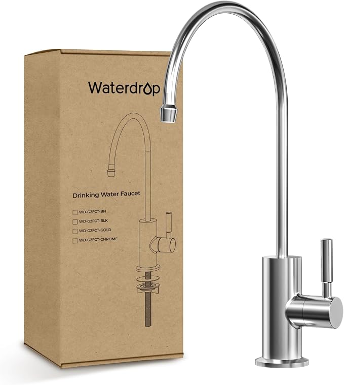 Waterdrop G2FCT-Chrome Drinking Water Faucet, Reverse Osmosis Faucet, Water Filter Faucet for Kitchen Bar Sink, Single Handle, Easy to Install, Lead-Free, Stainless Steel, Polished Chrome