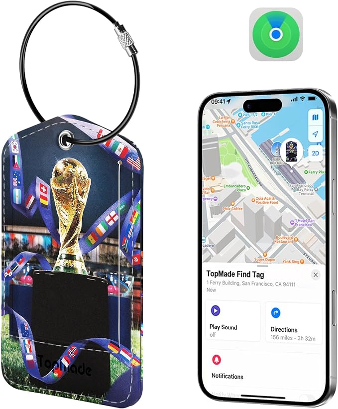 TopMade Smart Luggage Tag with Find My, Premium Leather Luggage Tags for Suitcase, Travel Bags, Backpacks, Anti-Lost Suitcase Tag Tracker for Travel with Privacy Name Card, Rechargeable