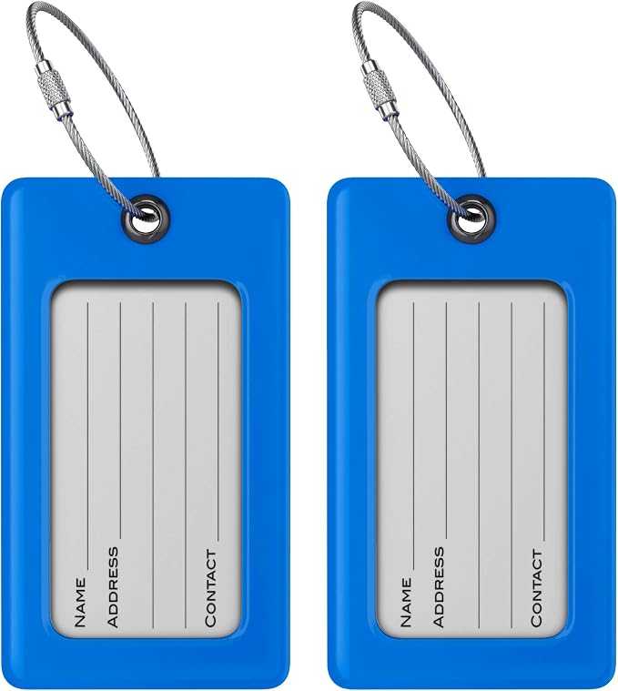 Luggage Tags Business Card Holder by TUFFTAAG - Flexible PVC Travel ID Bag Tag, Blue, 2 Pack
