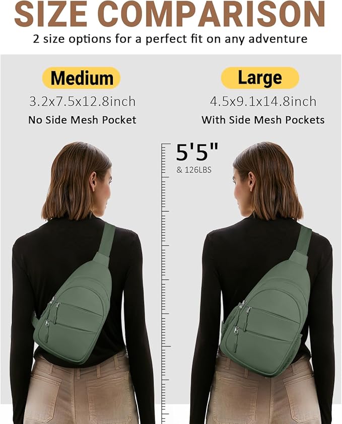 Tuwubi Crossbody Bags for Women, Sling Bag for Men, Small Hiking Backpack Anti Theft Lightweight for Outdoors Travel （M, Sage Green）