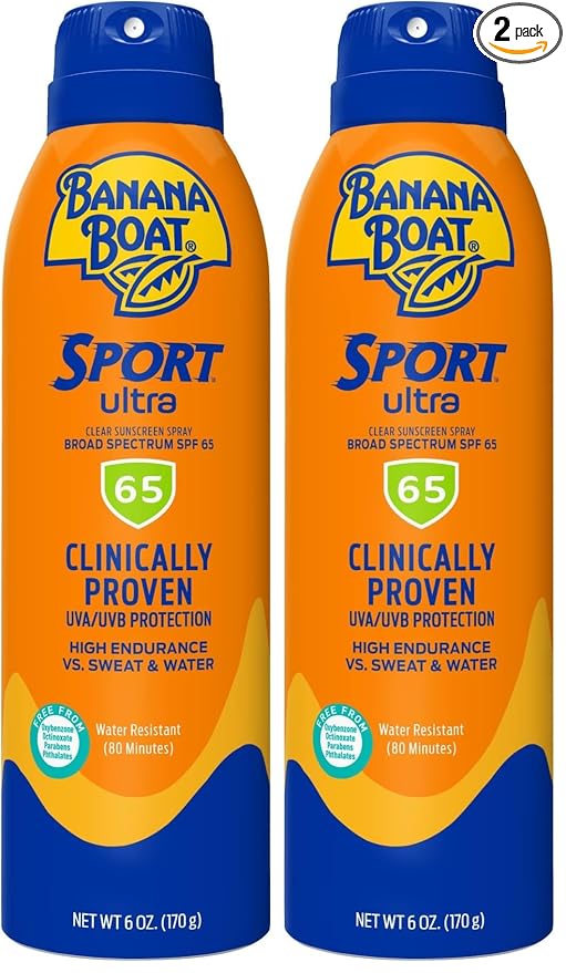 Banana Boat Sport Ultra SPF 65 Sunscreen Spray, 6oz | Banana Boat Sunscreen Spray SPF 65, Oxybenzone Free Sunscreen, High SPF Sunscreen, Spray On Sunscreen, Water Resistant Sunscreen, 6oz (Pack of 2)
