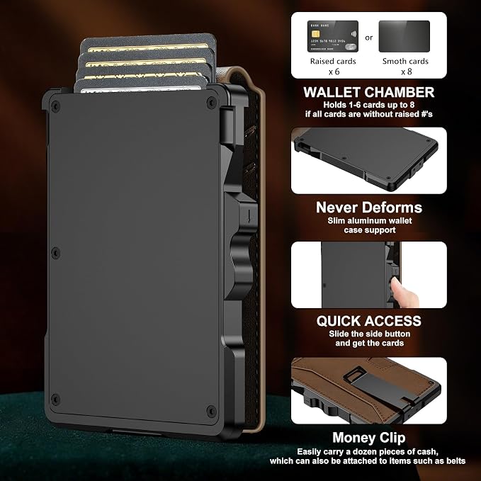 furid Smart Wallet For Men Slim: Rfid Minimalist Pop Up Wallets with Money Clip Metal Credit Card Holder - Gifts for Husband Father at Birthday Anniversary
