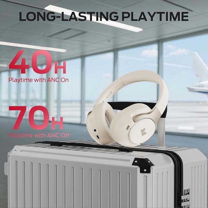 Monster Persona 5th ANC-Wireless Bluetooth Over-Ear Headphones with Microphone, 70H Playtime, Foldable Lightweight Bluetooth 6.0Headphone for Travel/Office(Beige)