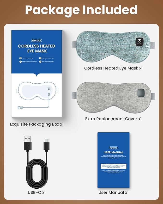 Cordless Heated Eye Mask with 1500mAh Large Battery, 4 Heat Levels & 100% Blackout for Dry Eyes Relief, Fast Heating Eye Heating Pad with 2 Washable Covers for Sleep, Travel, MGD, Blepharitis