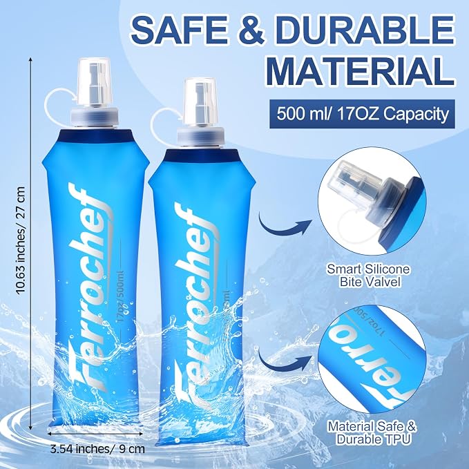 12 Pcs Soft Flask 17oz/500ml TPU Collapsible Water Bottle Foldable Hydration Flask for Running Hiking Cycling Climbing